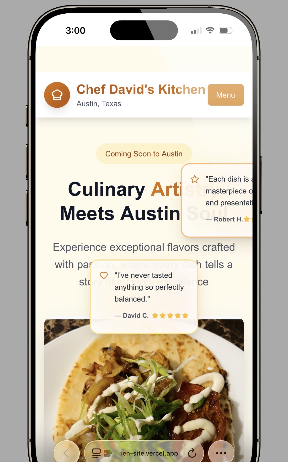 Chef David's Kitchen website design
